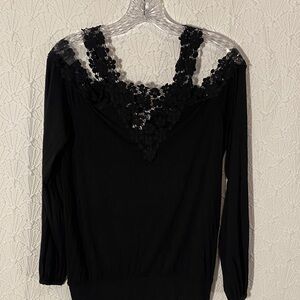 VENUS Black Lace Detail Blouse Delicate Romantic Bohemian Style chic classic